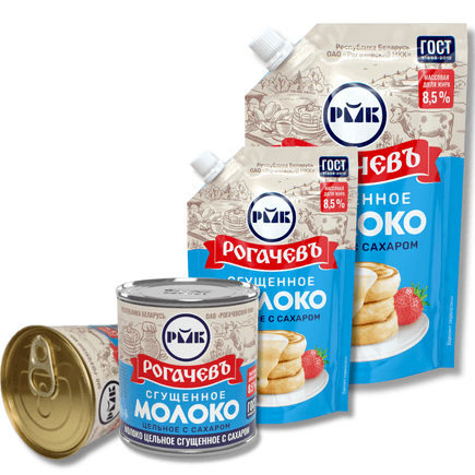 Рогачев Молоко цельное сгущенное с сахаром, м. д. ж. 8,5% Дой-пак 270г