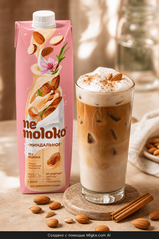 Nemoloko Миндальное на рисовой основе 1 л: Миндальный айс-латте
