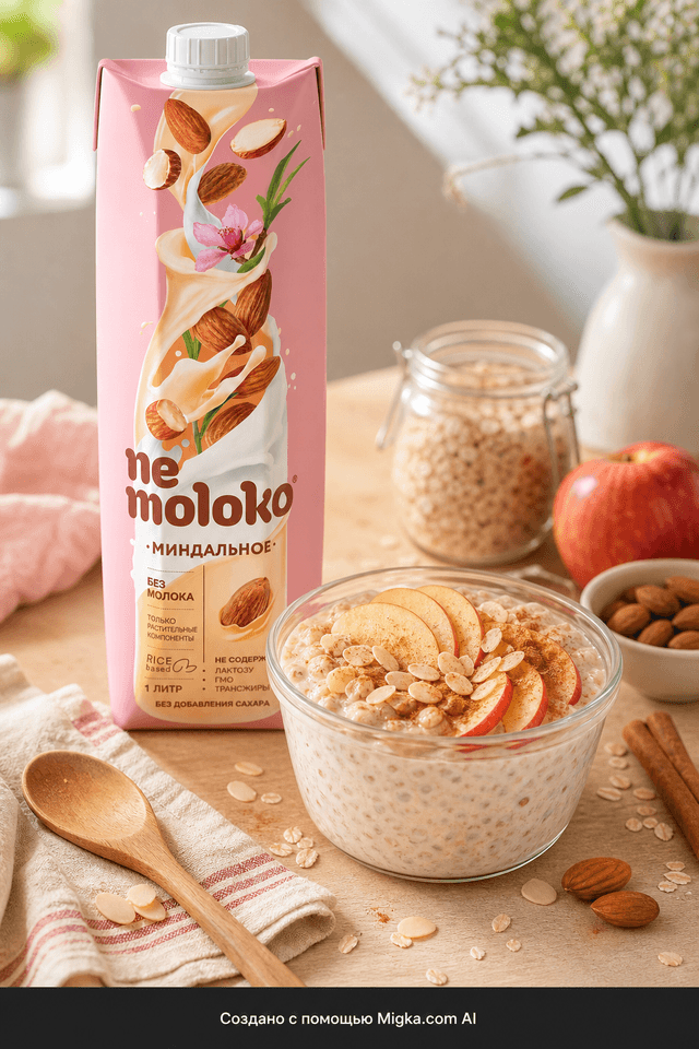 Nemoloko Миндальное на рисовой основе 1 л: Ночная овсянка с яблоком