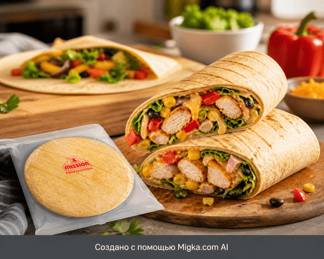 Mission Professional тортилья пшеничная 810 г: Готовый ролл с курицей, овощами и сыром