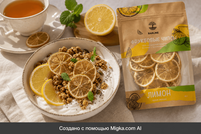 Фруктовые чипсы Barline Лимон 40 г: Йогуртовая миска с лимонными чипсами