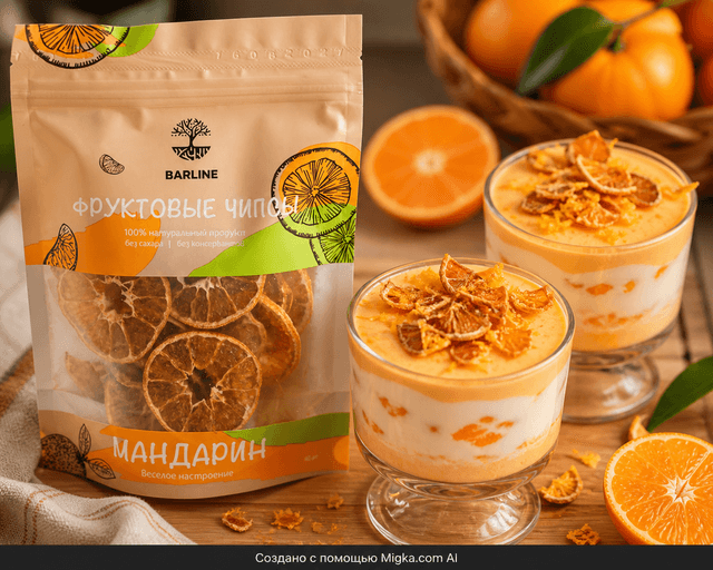 Фруктовые чипсы Barline Мандарин 40 г: Йогуртовый десерт с мандариновым хрустом