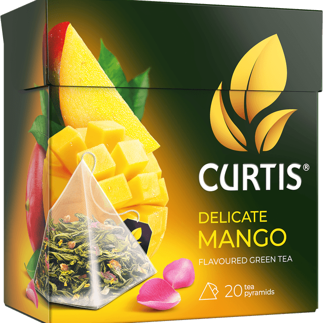 Упаковка чая Curtis Delicate Mango, 20 пирамидок, ароматизированный зелёный чай с манго