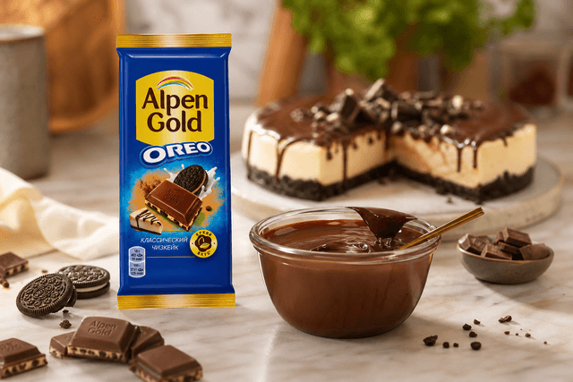 Шоколад Alpen Gold Oreo Классический Чизкейк 90г: 2. Растопленный шоколад для десертов