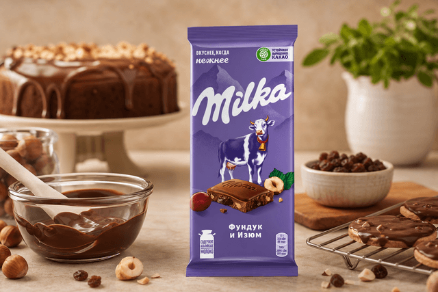 Шоколад Milka Фундук изюм 80г: 2. Растопленный шоколад для десертов