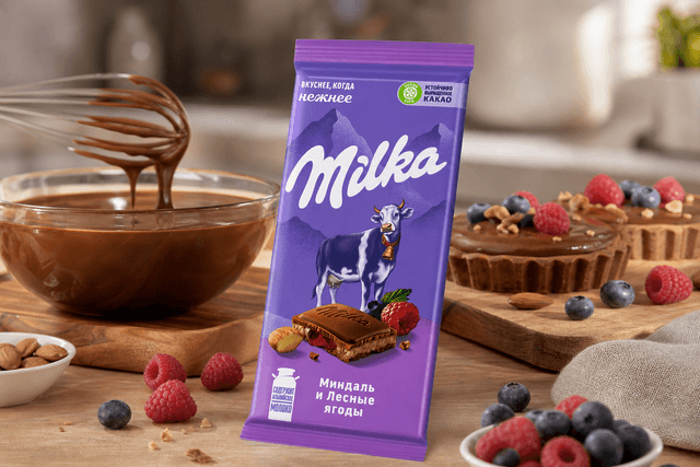 Шоколад Milka Миндаль и лесные ягоды 80г: 2. Растопленный шоколад для десертов