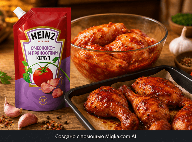 Кетчуп Heinz Чеснок и пряности 320 г: Курица в чесночной глазировке