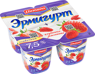 Йогурт "Ehrmann" Экстра 7,5% 4*100г Клубника/Земляник (Россия)