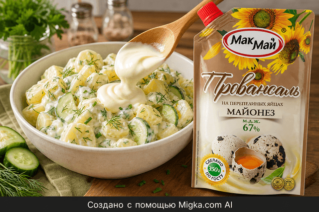 Майонез Мак Май на перепелиных яйцах 67% 350 г: Картофельный салат с кремовой заправкой