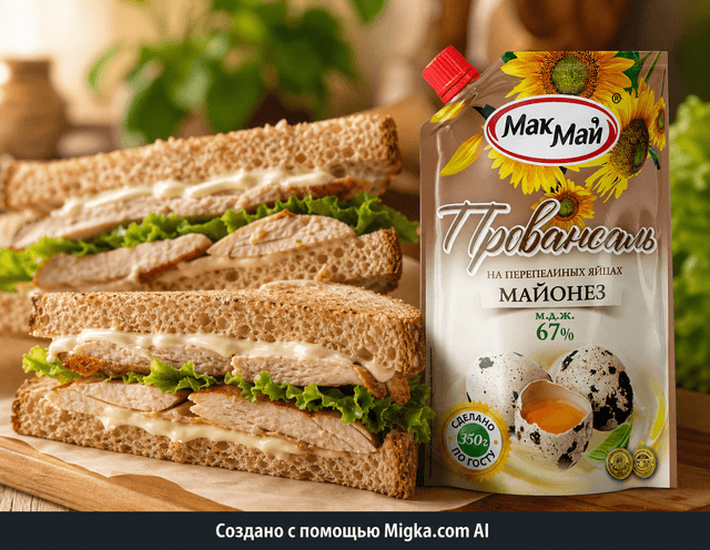 Майонез Мак Май на перепелиных яйцах 67% 350 г: Сэндвич с курицей и свежими овощами