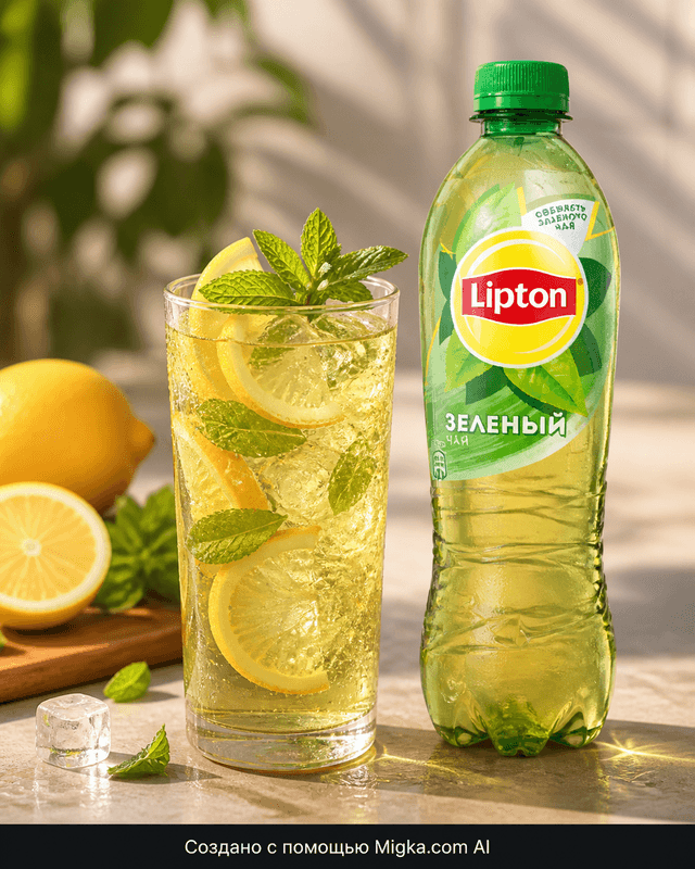 Холодный чай Lipton Зелёный 0,5 л: Зелёный чай с лимоном и мятой