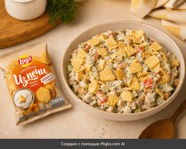Чипсы Lay's из печи лисички в сметане 81 г: Салат с хрустящей посыпкой из чипсов