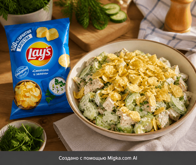 Чипсы Lay's Сметана и зелень 140 г: Салат с хрустящей посыпкой из чипсов