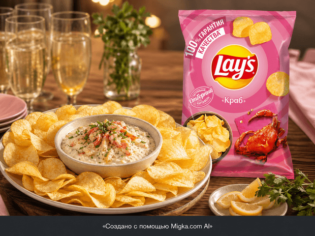 Чипсы Lay's Краб 225 г: Праздничная тарелка с дипом