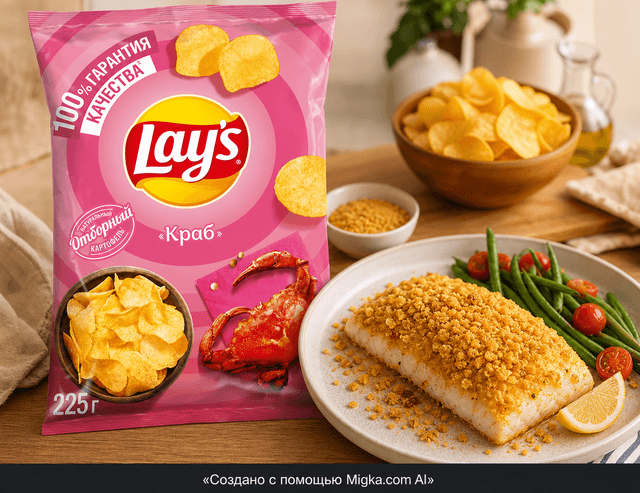 Чипсы Lay's Краб 225 г: Хрустящая корочка для запечённой рыбы