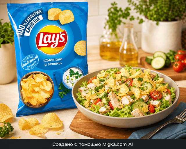 Чипсы Lay's Сметана и зелень 225 г: Салат с хрустящей посыпкой