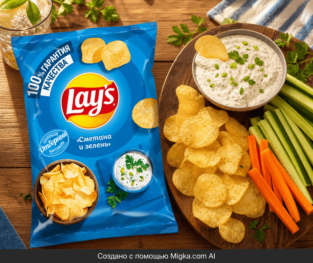 Чипсы Lay's Сметана и зелень 225 г: Чипсы с овощами и сметанным соусом