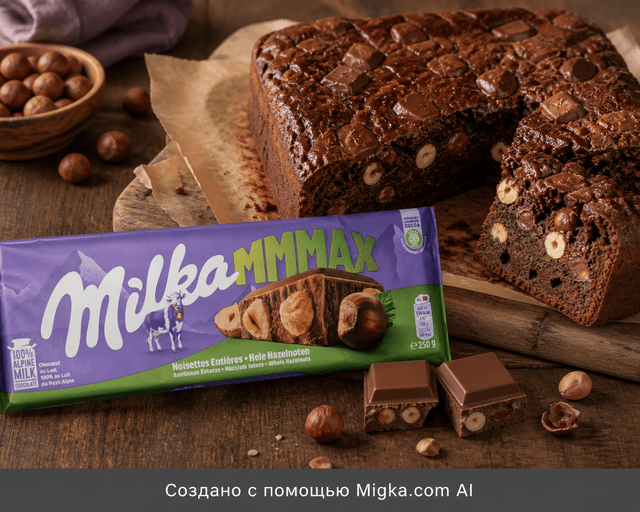 Шоколад Milka Whole Nuts молочный 250 г: Брауни с кусочками шоколада и орехами