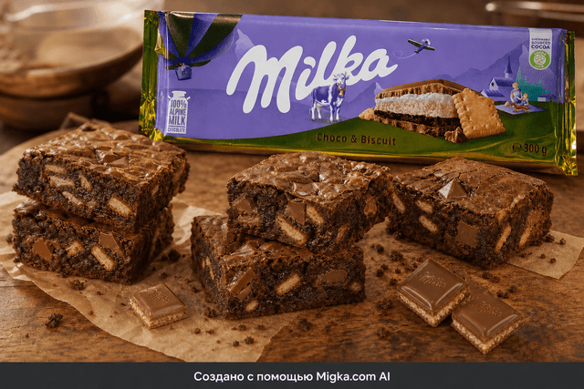 Шоколад Milka Choco and Biscuit молочный 300 г: Брауни с кусочками шоколада и печенья