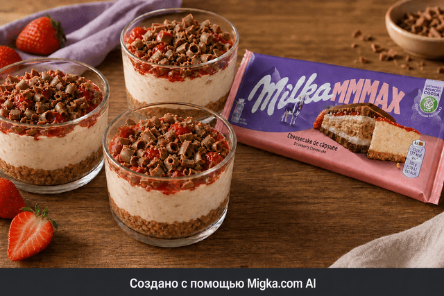Шоколад Milka Strawberry Cheesecake 300 г: Порционные чизкейк-десерты с шоколадной стружкой