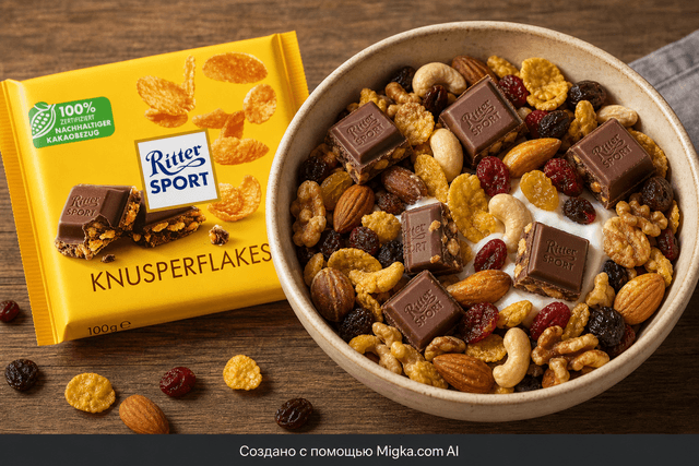 Шоколад Ritter Sport Цельный орех и хлопья 100 г: Ореховый шоколадный микс