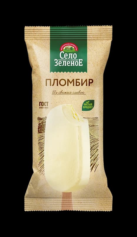 Мороженое пломбир "Село зеленое" с ароматом ванили 15% 70г (Россия)