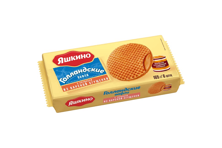 Вафли "Яшкино" Голландские с начинкой из вареной сгущенки 165г (Россия)