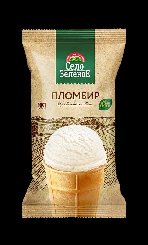 Мороженое пломбир с ароматом ванили в вафельном стаканчике, массовая доля жира 15,0% село зеленое 90г