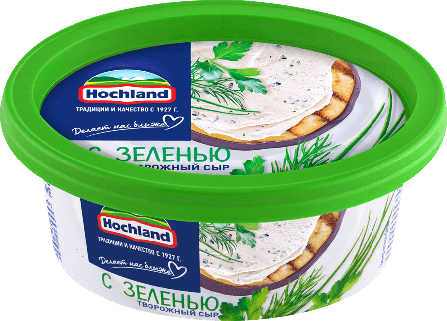 Сыр "Hochland" 140г ванн ТВОРОЖНЫЙ С ЗЕЛЕНЬЮ (Россия)