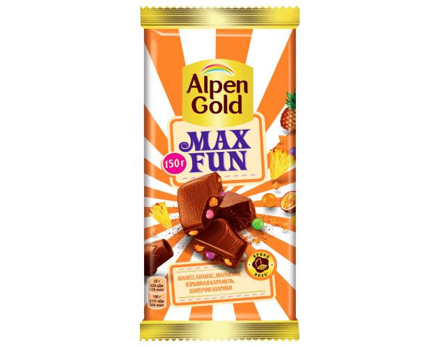 Шоколад "Alpen Gold" Max Fun Апельсин взрывная карамель 140г (Польша)