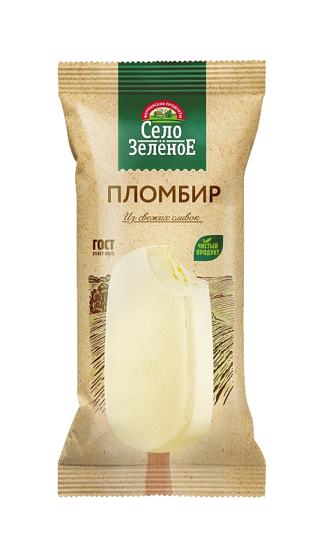 Мороженое пломбир "Село зеленое" с ароматом ванили 15% 70г (Россия)