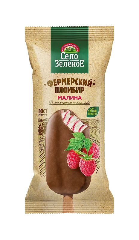 "Винтер" Мороженое Эскимо "Село зеленое" пломбир-малина 15% 80г (Россия)