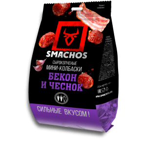 "Smachos" Снеки мини-колбаски вкус бекона и чеснока 45г (Россия)