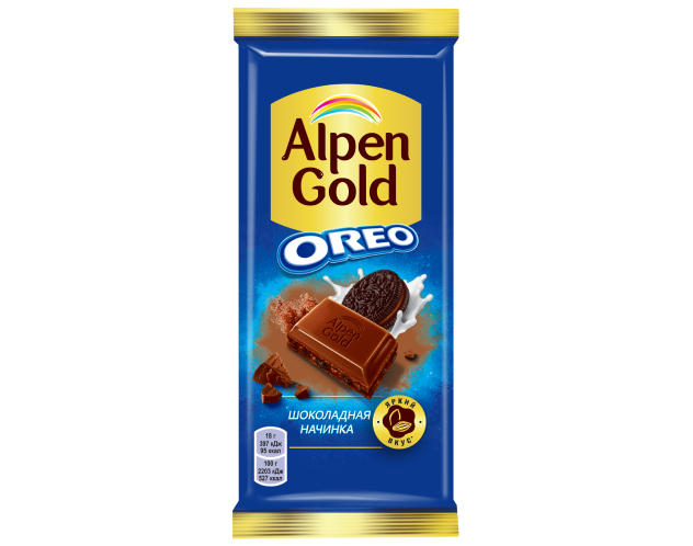 Шоколадка "Alpen Gold" 85гр-90гр Орео с печеньем 1уп*19шт (пал384)