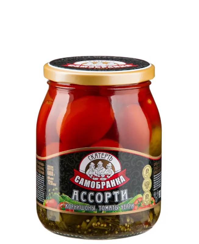 СКАТЕРТЬ САМОБРАНКА Ассорти корнишоны, черри ст/б 720мл*8шт (пал 96) ПК Самобранка