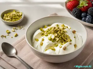 AI-иллюстрация: йогурт с фисташковой крошкой и ягодами
