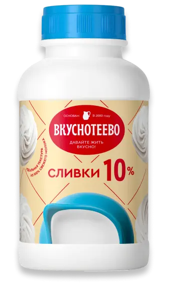 "Вкуснотеево" Сливки 10% 450г Бутылка (Россия)