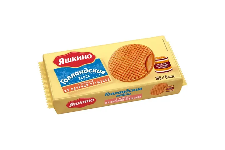 Вафли "Яшкино" Голландские с начинкой из вареной сгущенки 165г (Россия)