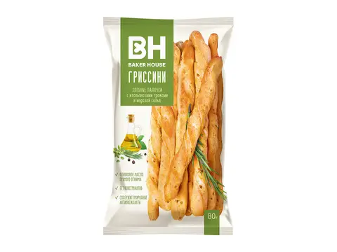 БЕЙКЕР ХАУС Хлебные палочки ГРИССИНИ с ит.травами и морс.солью 80гр*15шт