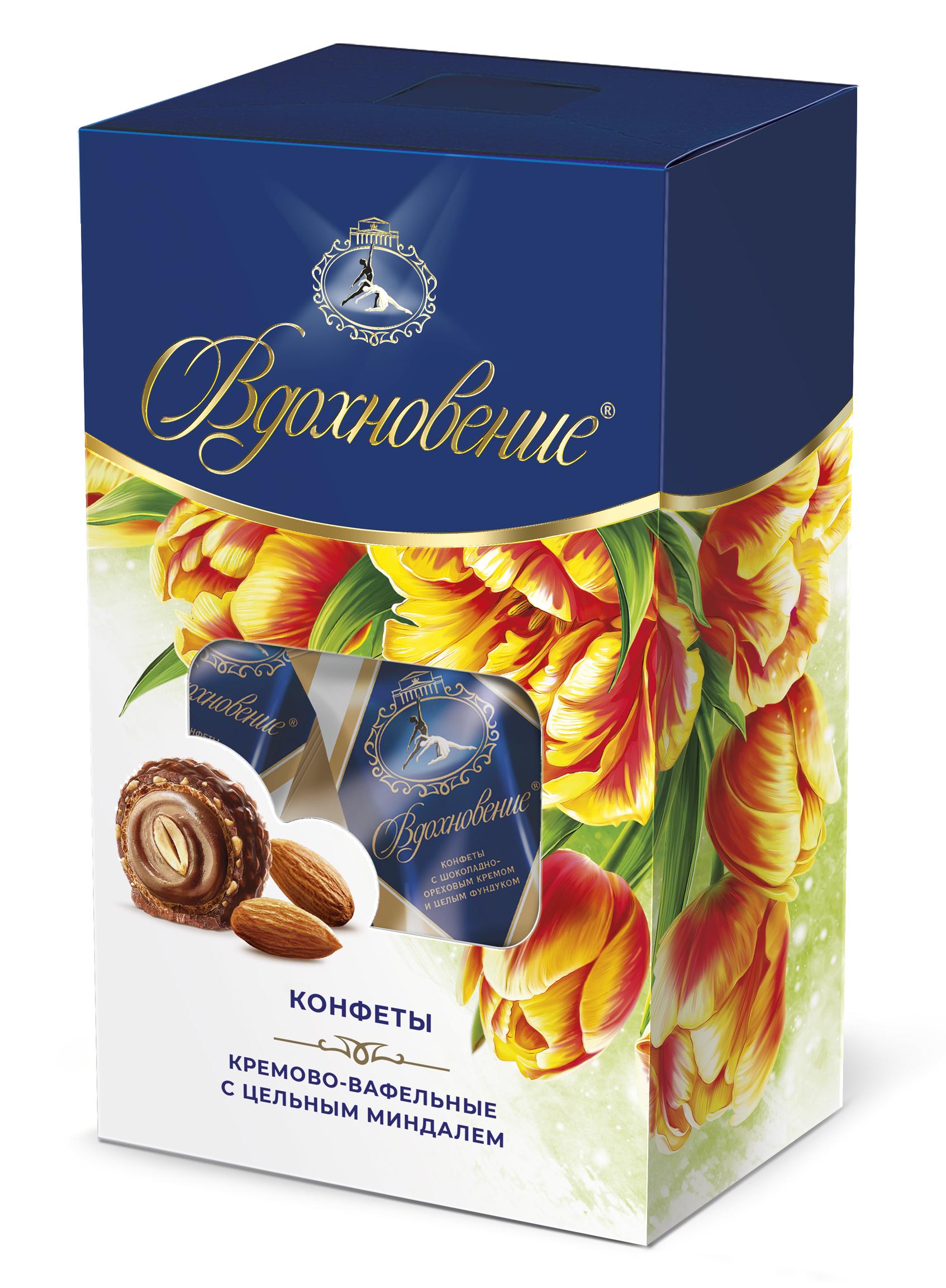 ВДОХНОВЕНИЕ 150гр Конфеты в кор. с минд. кр. и цел. минд. 1уп*6шт (пал72) ОБК