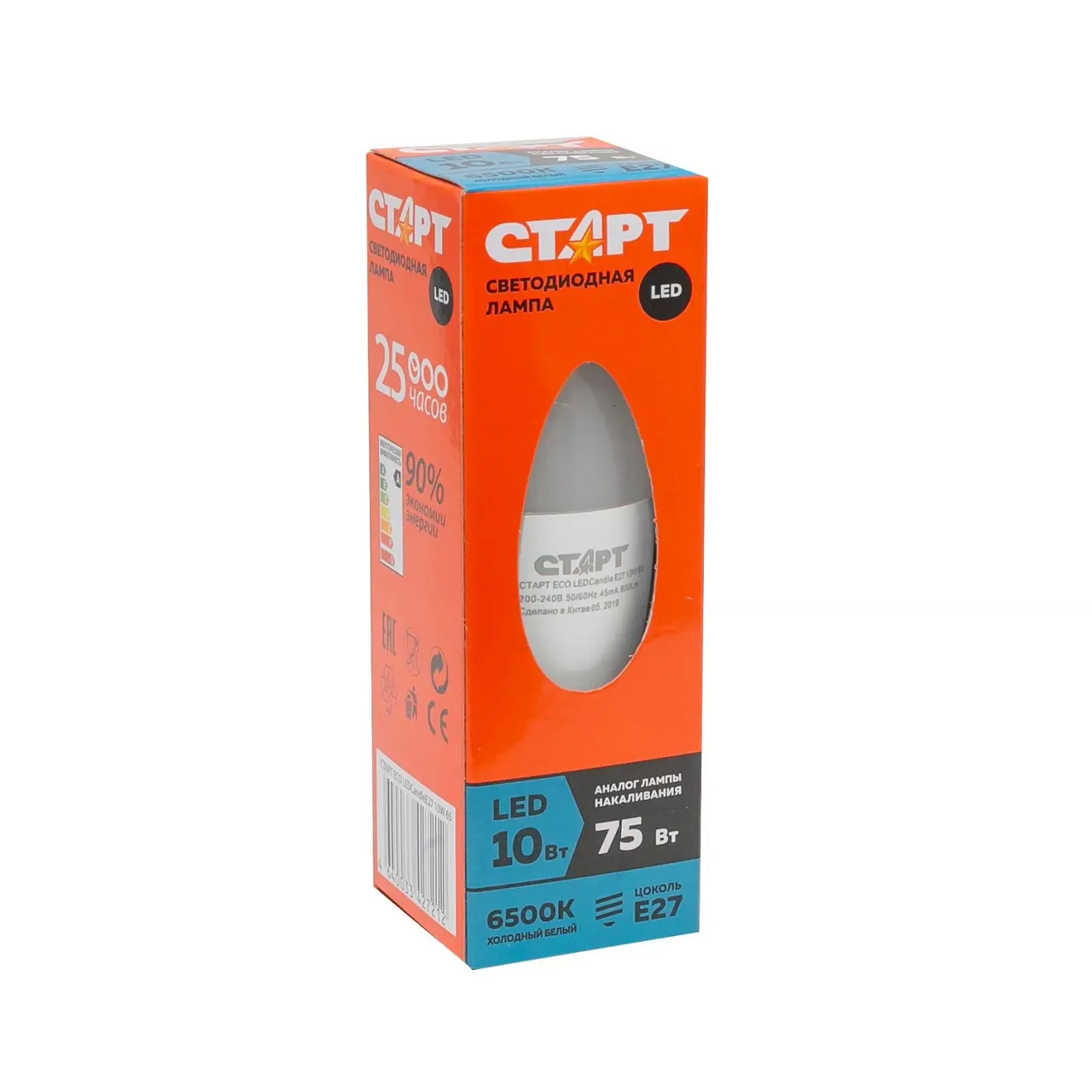 ЛАМПА светодиодная СТАРТ C37 Е14 10Вт 6500К 1уп*10бл*10шт
