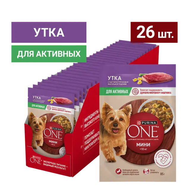 Влажный корм "Purina ONE" мини  утка с пастой и стручковой фасолью в подливе 85 г (Россия)