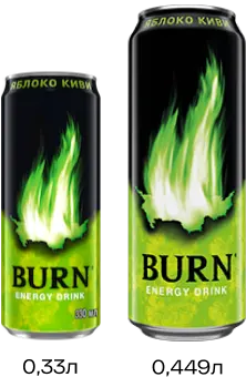 Энергетический напиток "Burn" Яблока и киви 0,449л ЖБ (Россия)