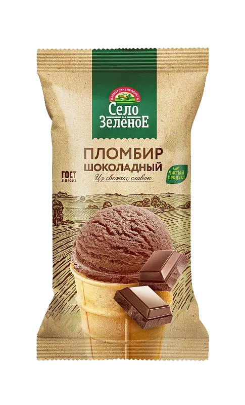 Мороженое "Село Зеленое" Пломбир шоколадный 90г (Россия)