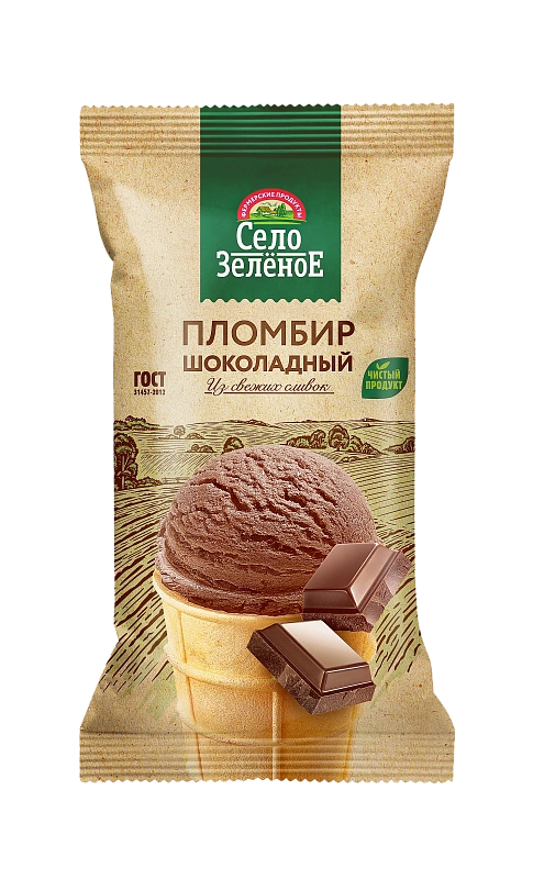 Мороженое "Село Зеленое" Пломбир шоколадный 90г (Россия)