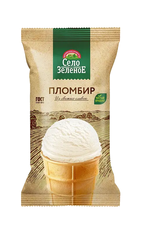 Мороженое пломбир с ароматом ванили в вафельном стаканчике, массовая доля жира 15,0% село зеленое 90г