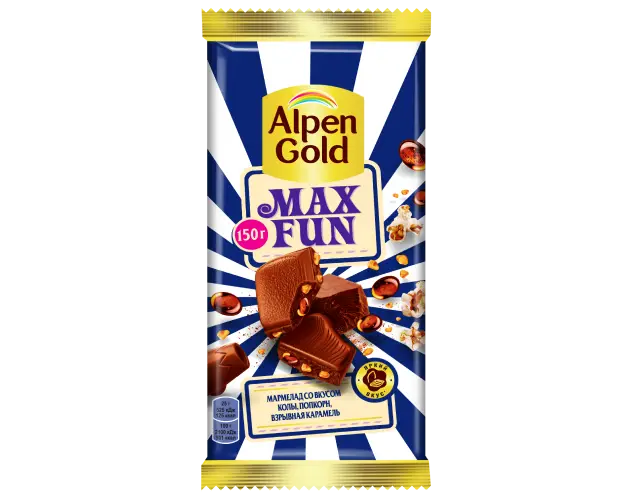 Шоколад "Alpen Gold" Кола, Попкорн, Карамель. 140г