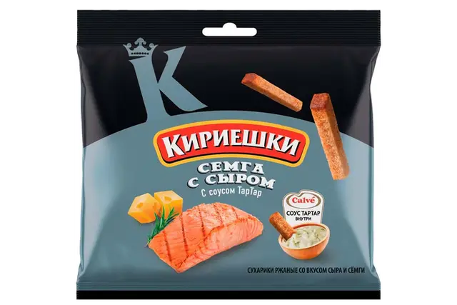 Сухарики "Кириешки" со вкусом сыра и семги с соусом тар-тар 60г (Россия)