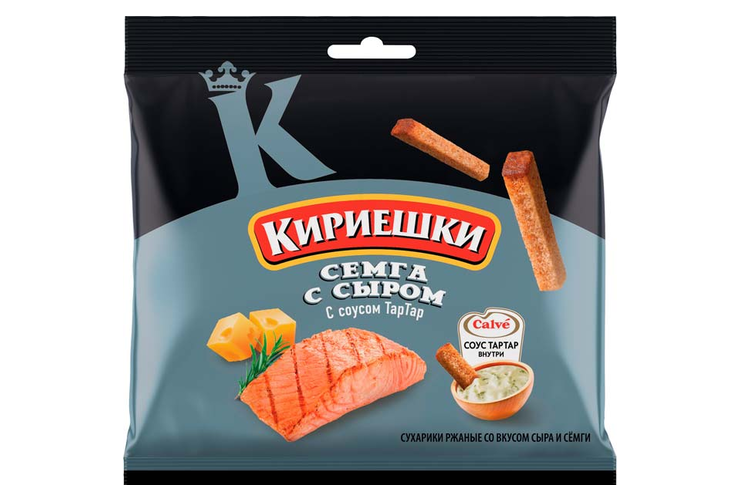 Сухарики "Кириешки" со вкусом сыра и семги с соусом тар-тар 60г (Россия)