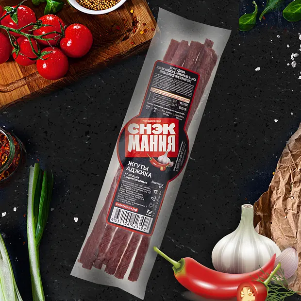 Мясные Снеки "Снэк Мания" Жгуты Аджика 80г (Россия)